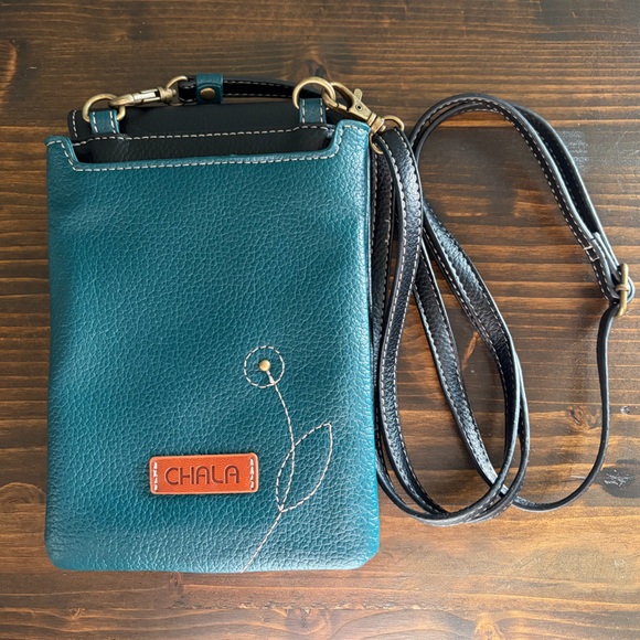 CHALA Faux Leather Embroidered Black and Green Crossbody Bag - Picture 4 of 15